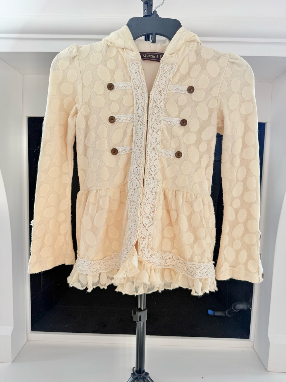 Mustard Pie Cream Dot Lace Hooded Jacket- Girls Size 10